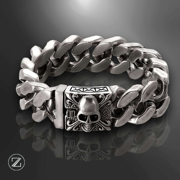 Bracelet Skull Homme en Argent Massif – Éminence Skull-Lux | Bijou Biker Luxe, Chaîne Large, Style Rock Premium