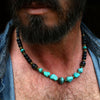 Collier Homme en Pierres Turquoises et Perles Noires – Style Bohème et Authentique

