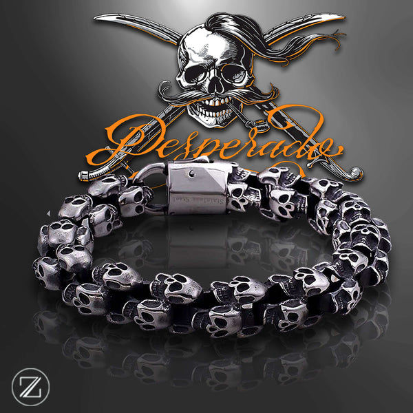 bracelet badass acier Biker tête de mort gothique. Zahros