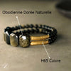Bracelet Kalon en Pierres Obsidienne Dorée & Cuivre