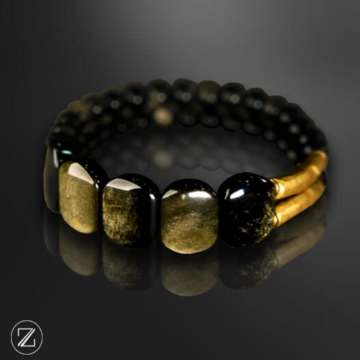 Bracelet Kalon en Pierres Obsidienne Dorée & Cuivre